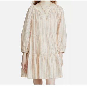 The Great Prairie Dress Women's Medium Red Cream Striped Tiered Smock